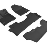 All-Weather Custom-Fit Floor Mats for Honda Pilot 8-Passenger 2016-2022 with Non-Slip Backing - Black - 1st Row 2nd Row 3rd Row