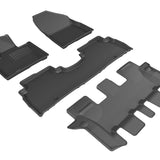 All-Weather Custom-Fit Floor Mats for Kia Sorento 7-Seat 2016-2020 with Non-Slip Backing - Black - 1st Row 2nd Row 3rd Row