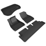 All-Weather Custom-Fit Floor Mats for Tesla Model 3 2020-2023 with Non-Slip Backing - Black - 1st Row 2nd Row