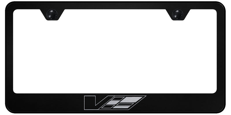 Cadillac V Logo Stainless Steel Frame - Laser Etched Black