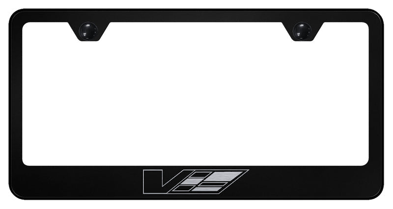 Cadillac V Logo Stainless Steel Frame - Laser Etched Black