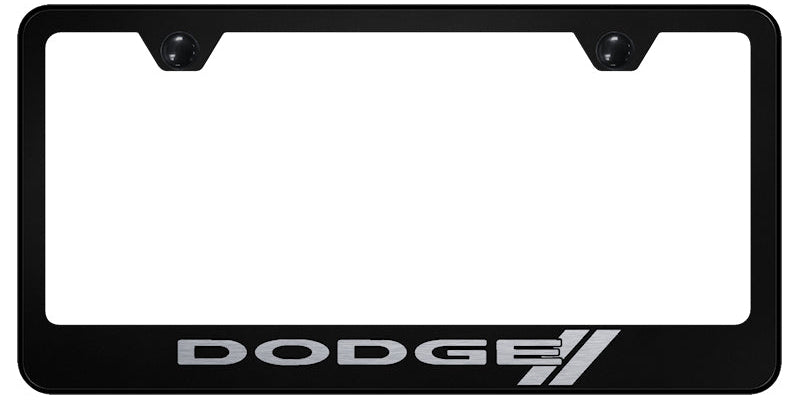 Dodge Stripe Stainless Steel Frame - Laser Etched Black