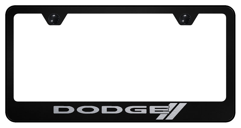 Dodge Stripe Stainless Steel Frame - Laser Etched Black