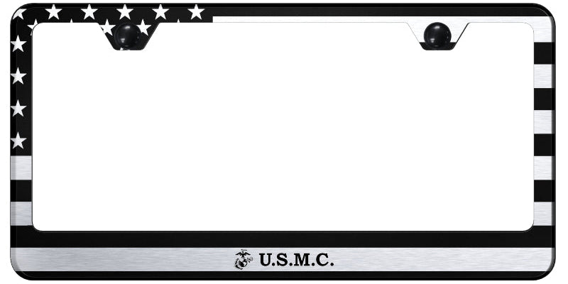 U.S.M.C. Flag Stainless Steel Frame - Laser Etched Black