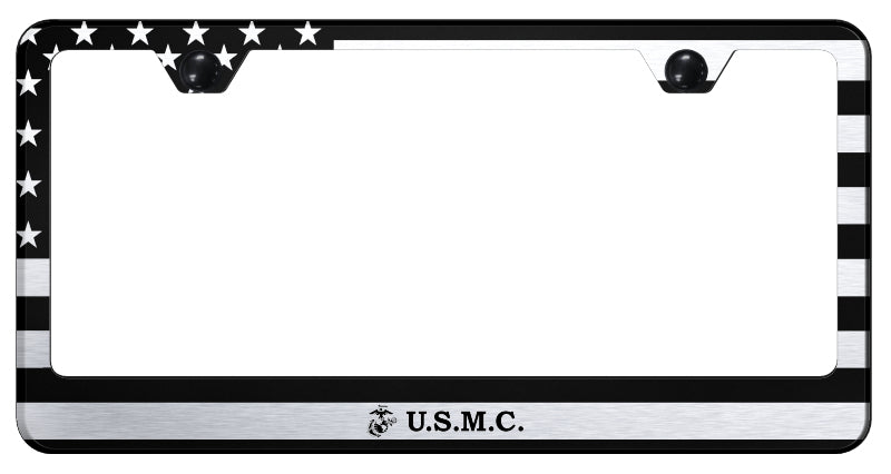 U.S.M.C. Flag Stainless Steel Frame - Laser Etched Black