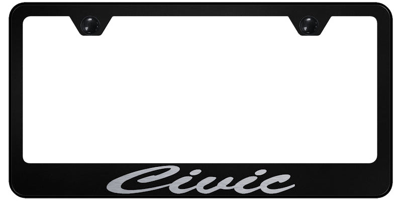 Civic Script Stainless Steel Frame - Laser Etched Black