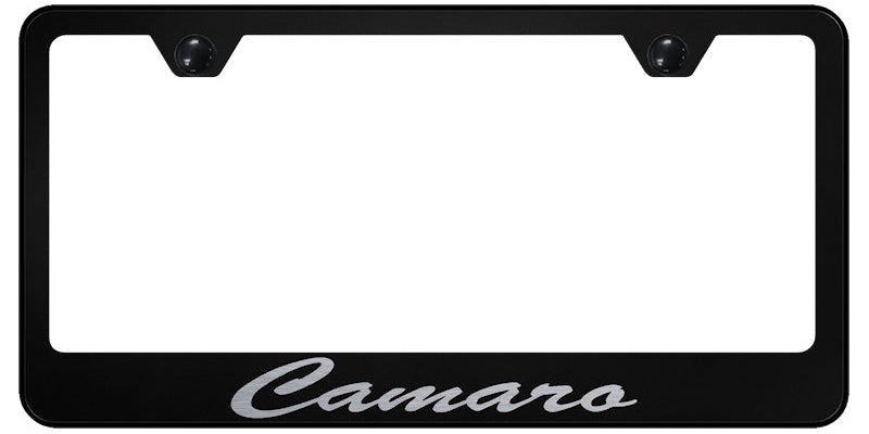 Camaro Script Stainless Steel Frame - Laser Etched Black