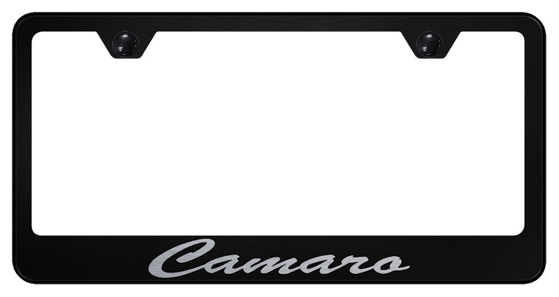 Camaro Script Stainless Steel Frame - Laser Etched Black