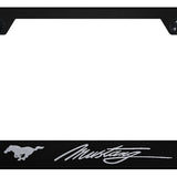 Mustang Script Stainless Steel Frame - Laser Etched Black