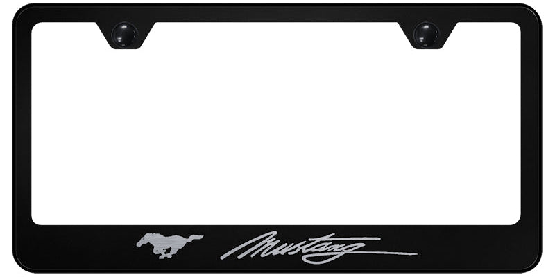 Mustang Script Stainless Steel Frame - Laser Etched Black