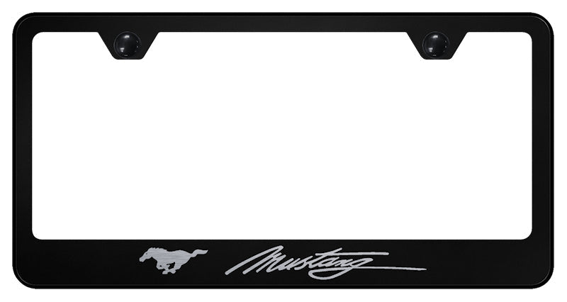 Mustang Script Stainless Steel Frame - Laser Etched Black