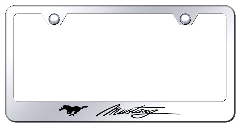 Mustang Script Stainless Steel Frame - Laser Etched Mirrored