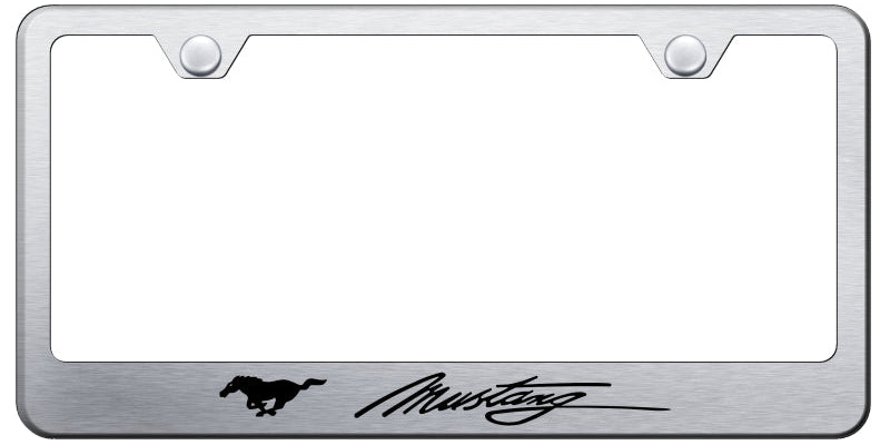 Mustang Script Stainless Steel Frame - Laser Etched Brushed