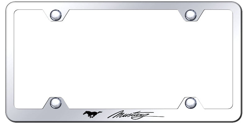 Mustang Script Steel Wide Body Frame - Laser Etched Mirrored