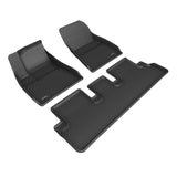All-Weather Custom-Fit Floor Mats for Tesla Model 3 2024-2025 with Non-Slip Backing - Black - 1st Row 2nd Row