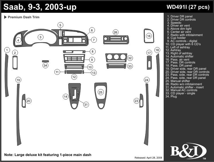 2003-2006 Saab 9-3 4 Door Dash Kit
