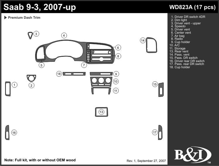 2007-2011 Saab 9-3 Sedan, Combi, Convertible Dash Kit